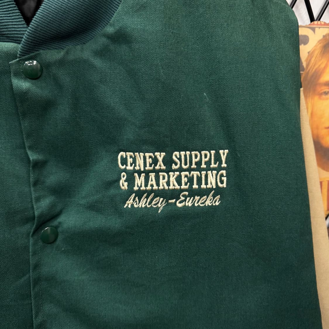 00s USA VINTAGE 코튼 워크 자켓 베이지 배색 딥그린 상품이미지5