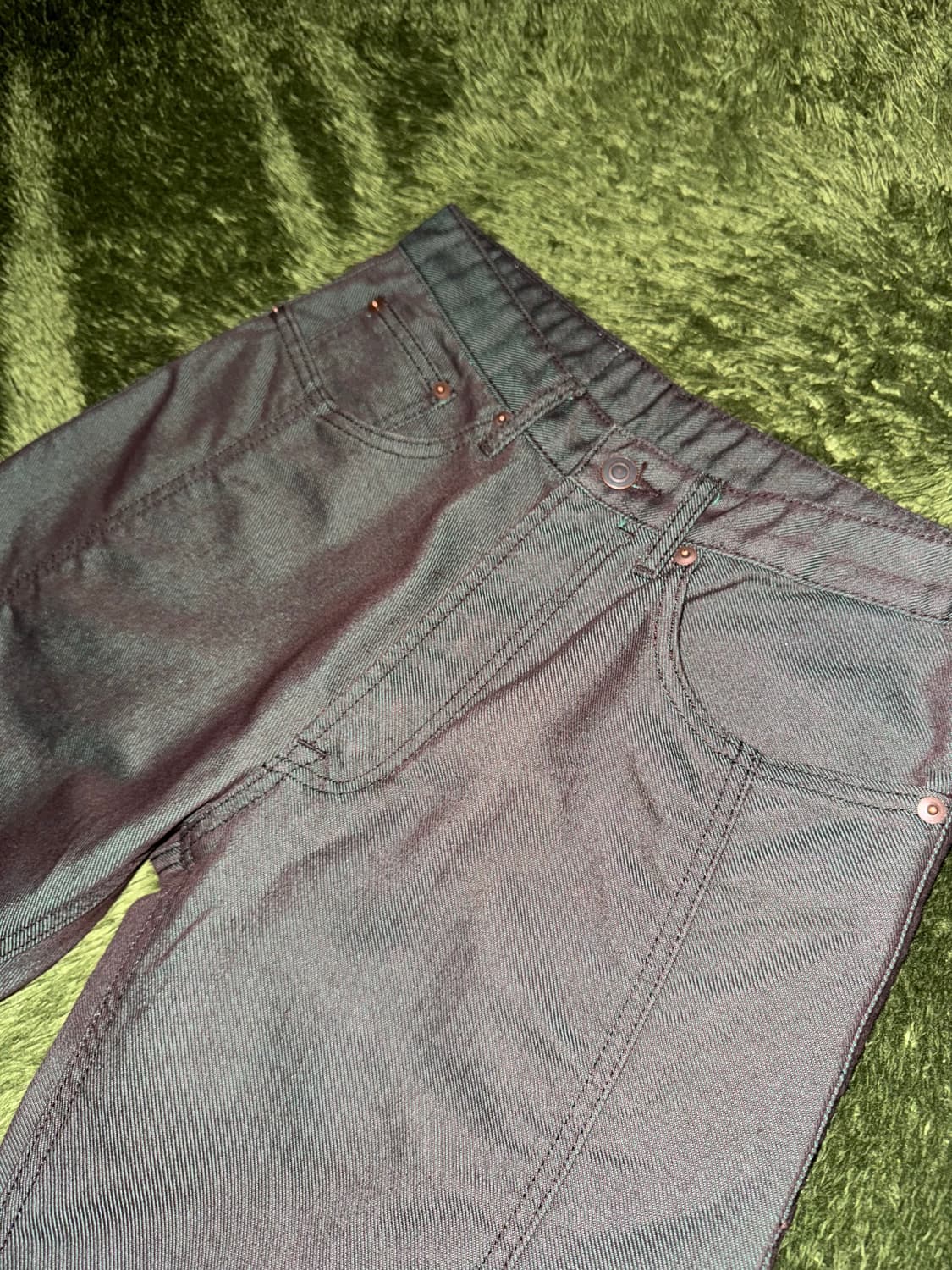 [S] 언어펙티드 22FW 루즈핏 트랙 데님 팬츠 그린 우드 상품이미지2