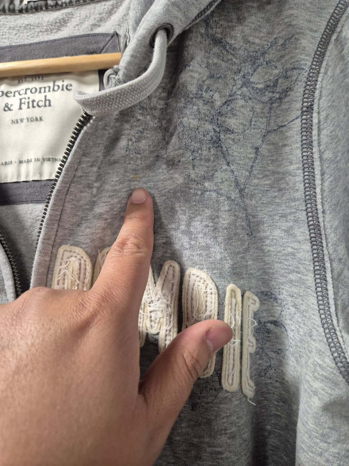 *무료배송*아베크롬비 Y2K 올드스쿨 그레이 플라워 투웨이 후드집업 XL 상품이미지7