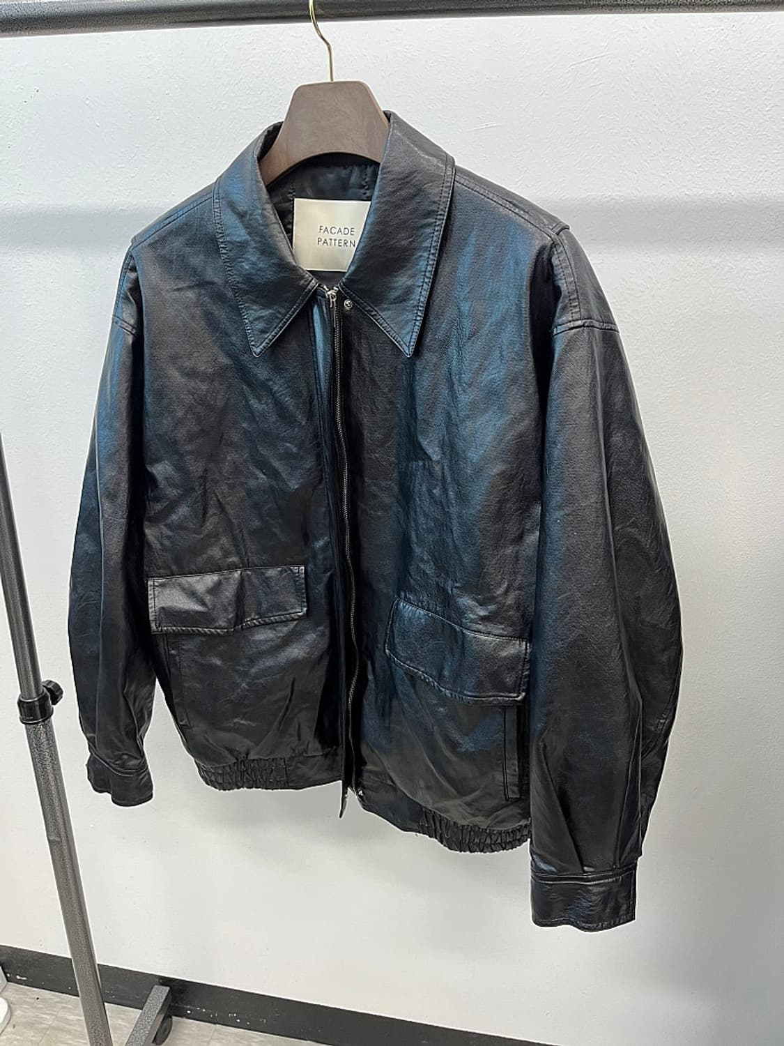 여) 파사드패턴 레더 오버 블루종자켓  상품이미지1