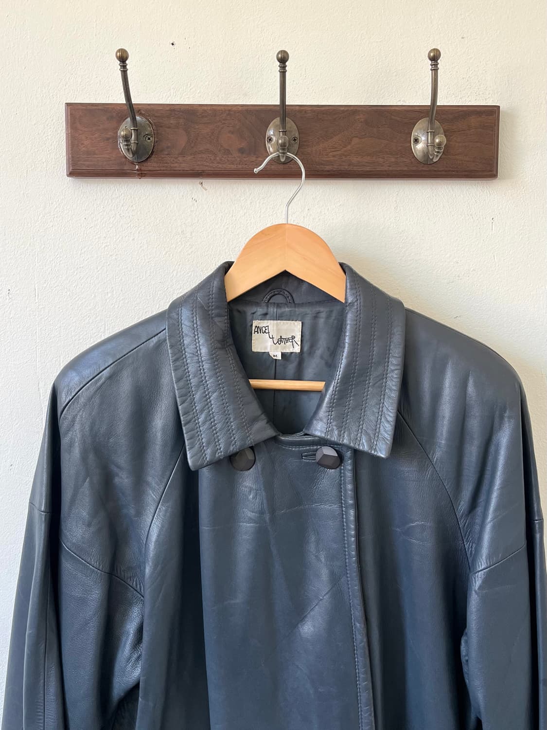 90‘s ANGEL LEATHER 스톤 네이비 레더 자켓 상품이미지2