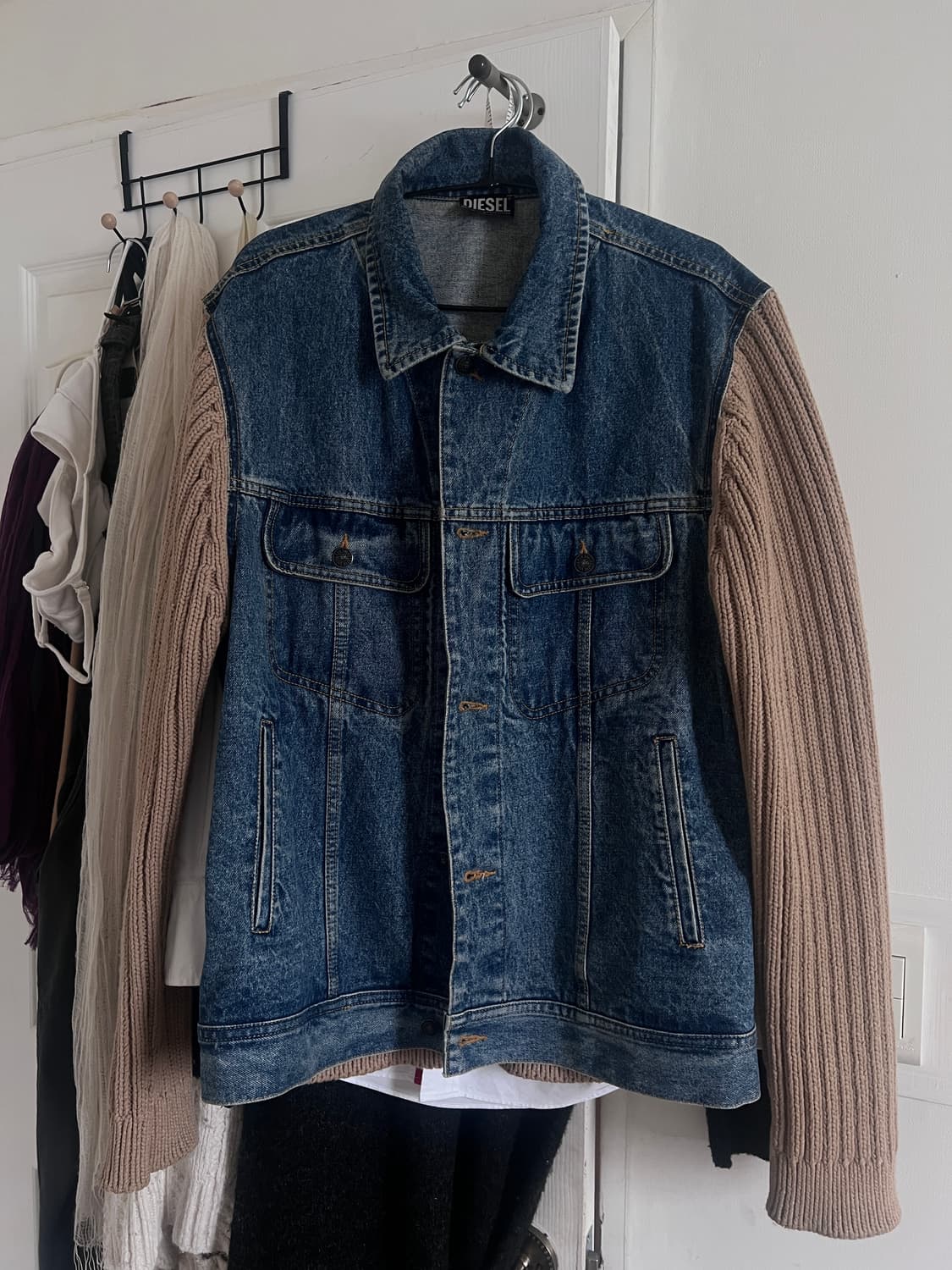 디젤 니트 앤 데님 트러커 자켓 블루 브라운 상품이미지2