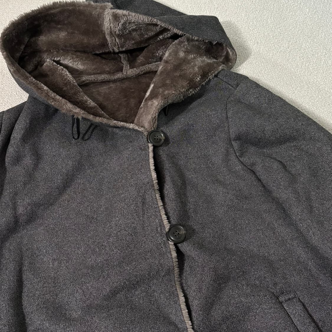 일본빈티지 모리걸 차콜 후드 퍼 코트 상품이미지2