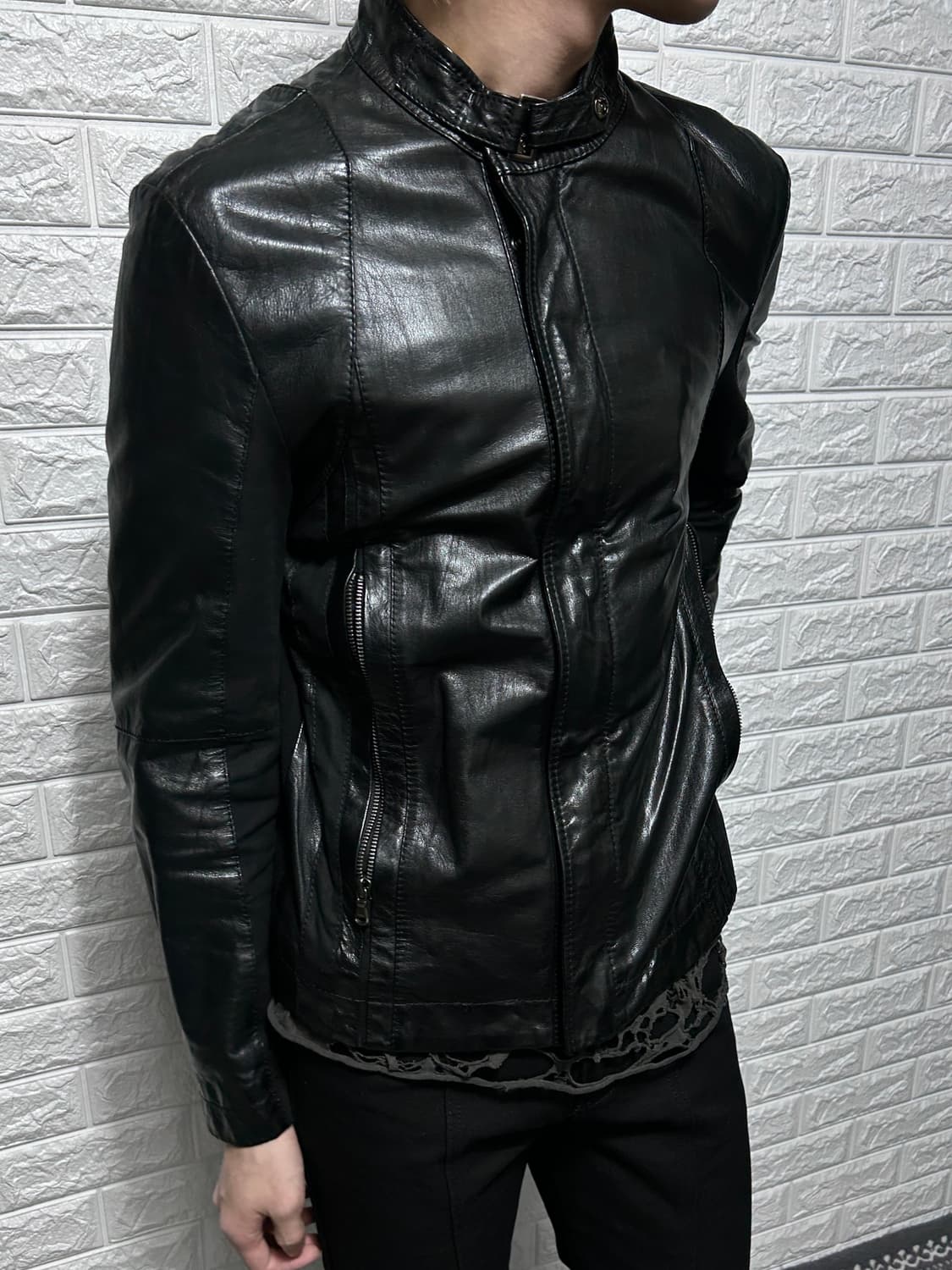 래노마 믹스드 판넬 램스킨 자켓 상품이미지2