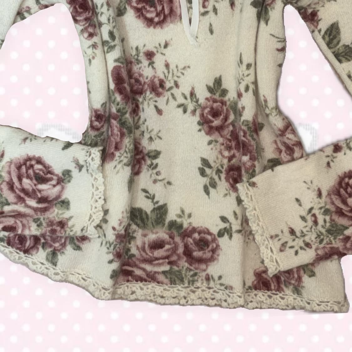 Rosa Cheri 로사체리 로즈 플라워 퍼 카라 블라우스 털 긴팔 상의 상품이미지3