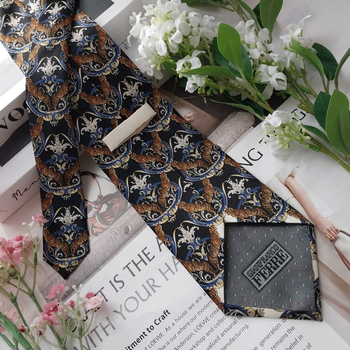 지안프랑코페레 실크 블랙 타이거 넥타이 9.5cm S~A+등급 K1835 상품이미지5