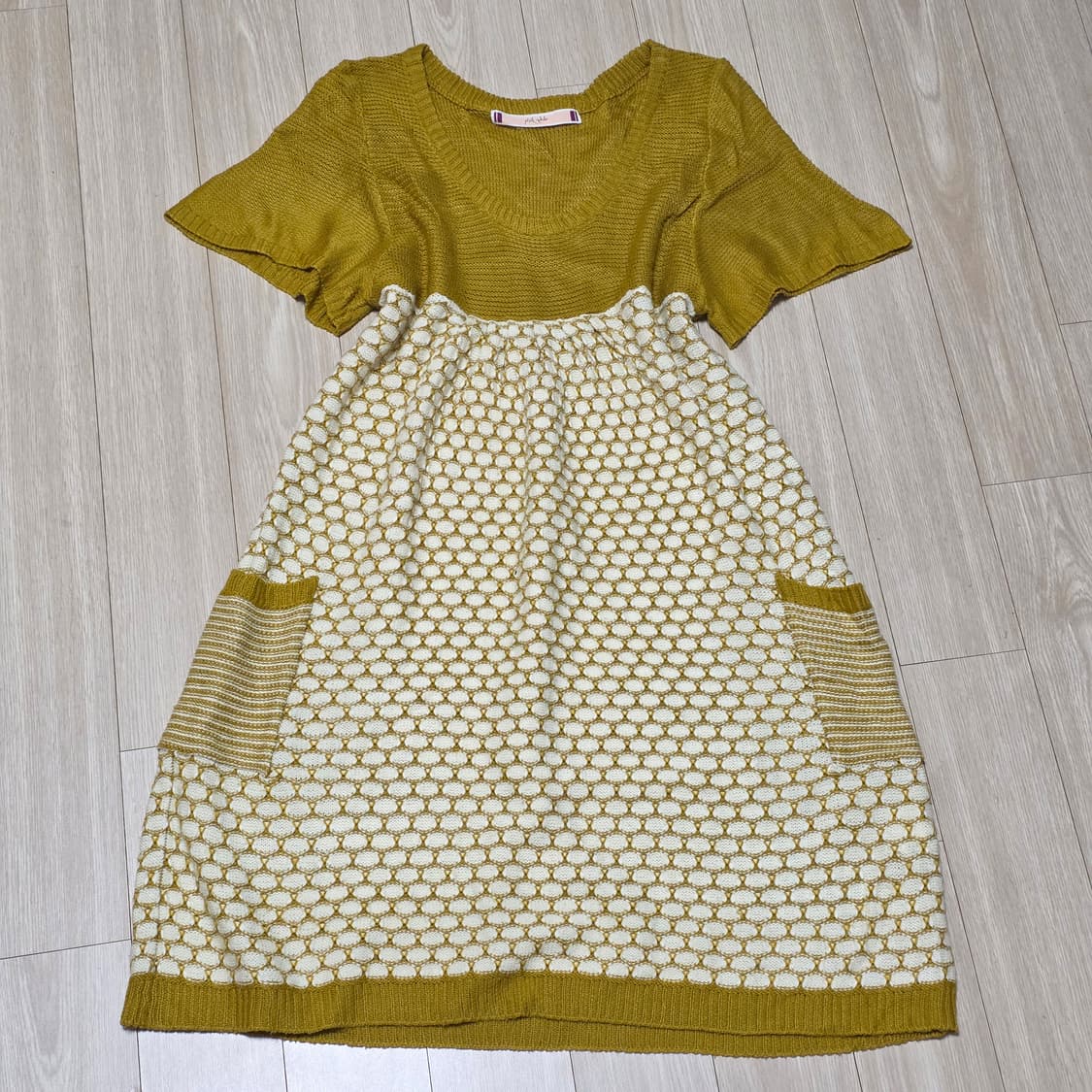 일본빈티지)아오이유우 하구미모리걸st 겨자색 로맨틱 니트원피스 상품이미지3