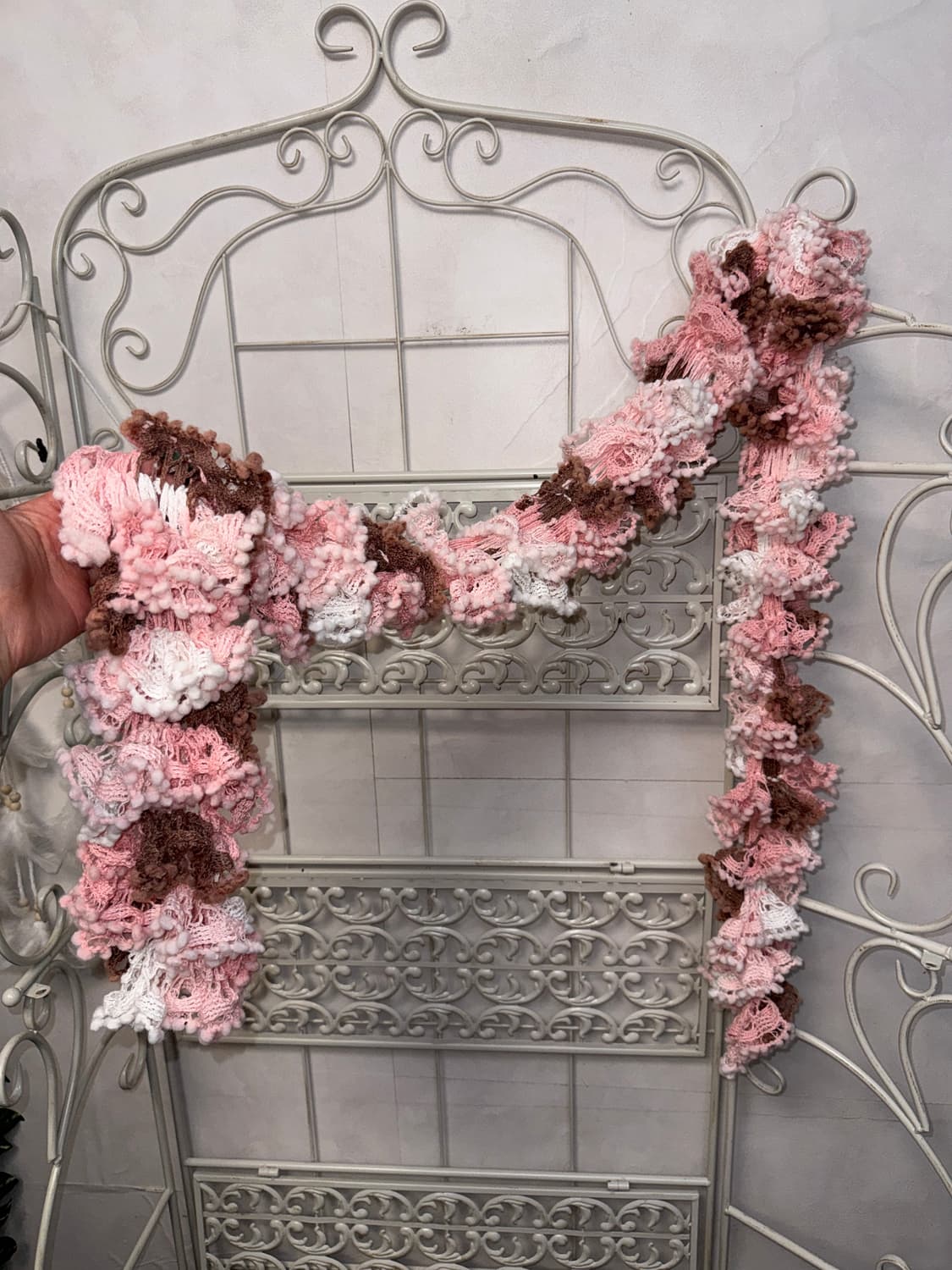 Pink brown grunge crochet knit muffler 상품이미지1