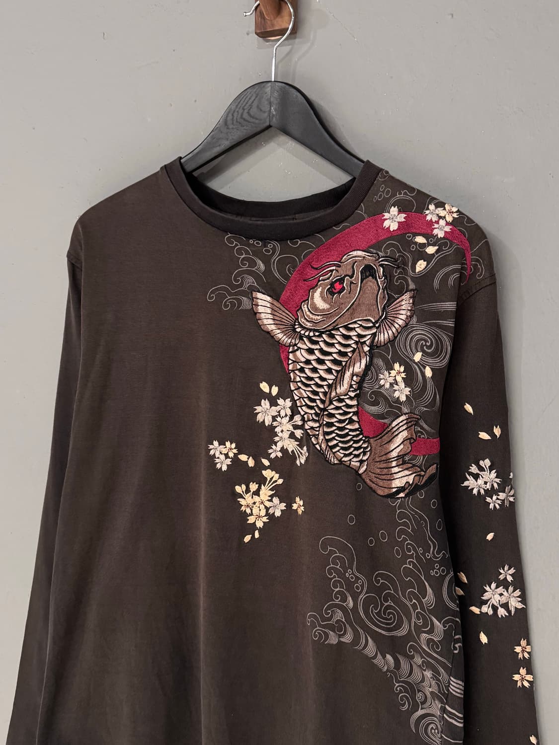 Harakari 오리엔탈 코이 사쿠라 자수 롱슬리브 상품이미지4