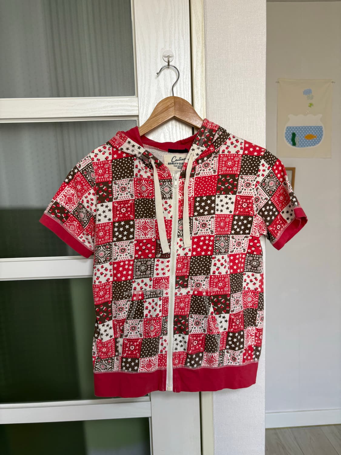 핑크-브라운 패치 후드 집업 상품이미지1