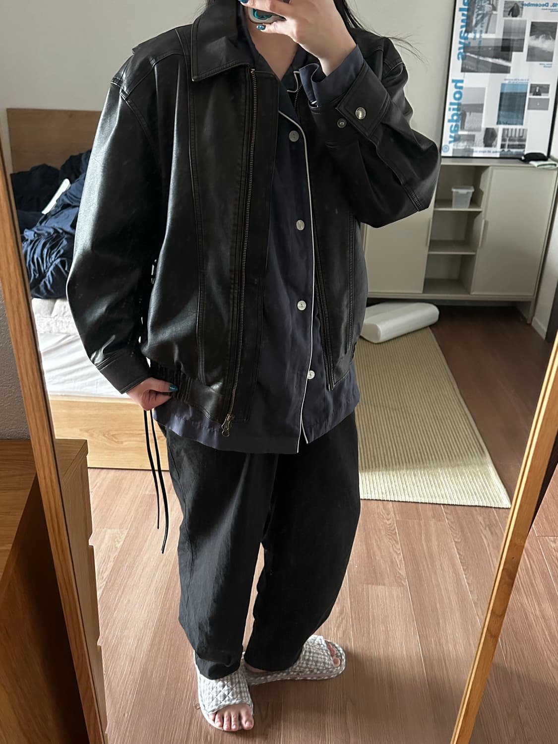 빈티지 레더 봄버 자켓 상품이미지2