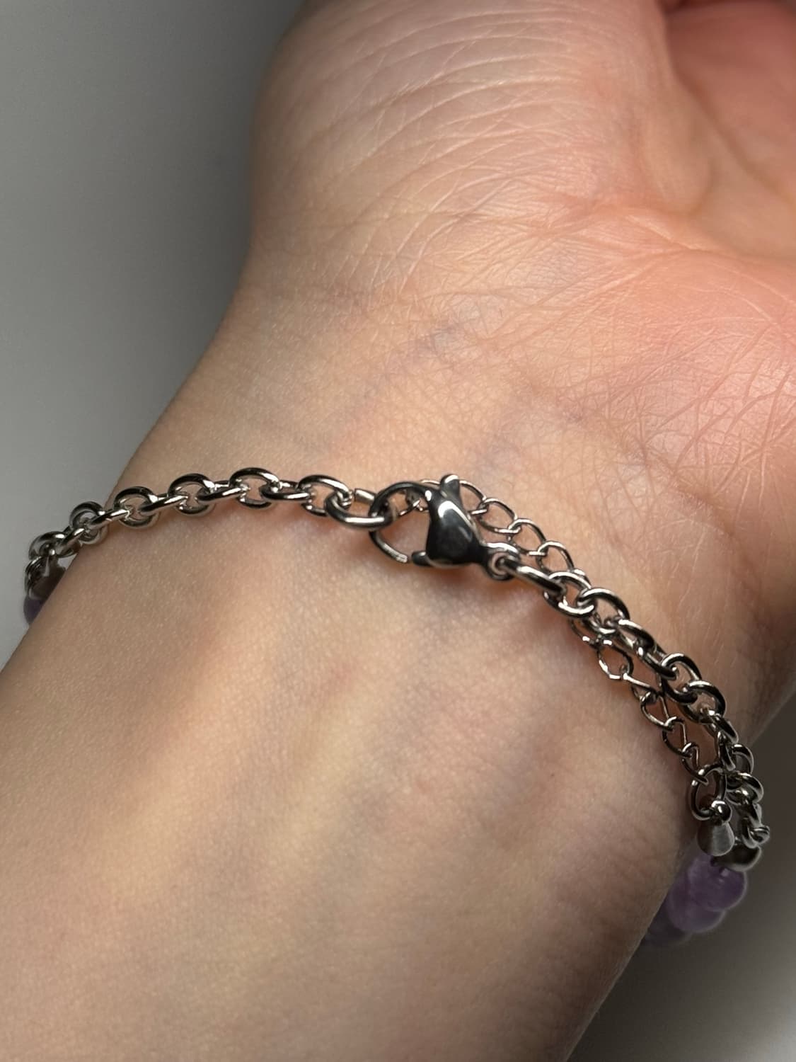 (핸드메이드) 천연석 자수정 물고기 체인 원석팔찌 상품이미지5