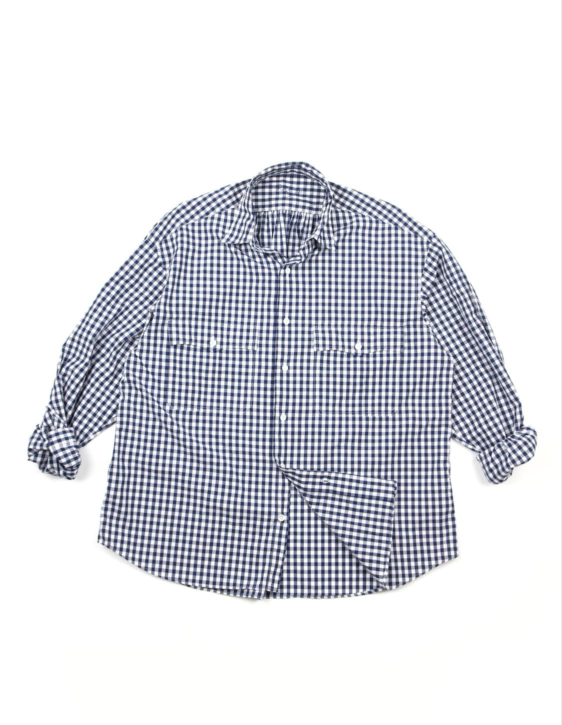 PORTER CLASSIC 롤업 깅엄 체크 셔츠 네이비 스페셜에디션  상품이미지2