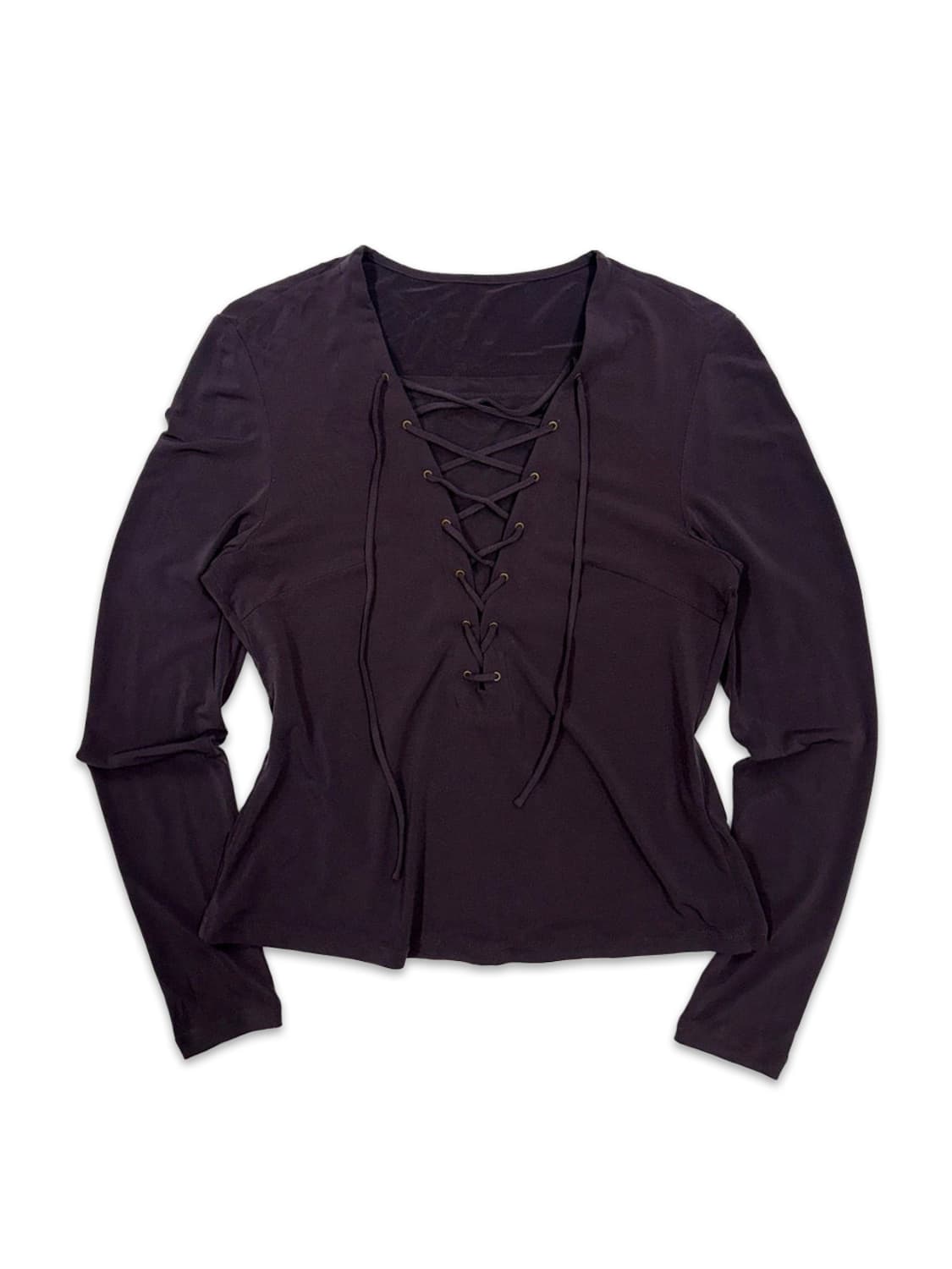 빈티지 다크 퍼플 아일렛 리본 긴팔티 상품이미지1