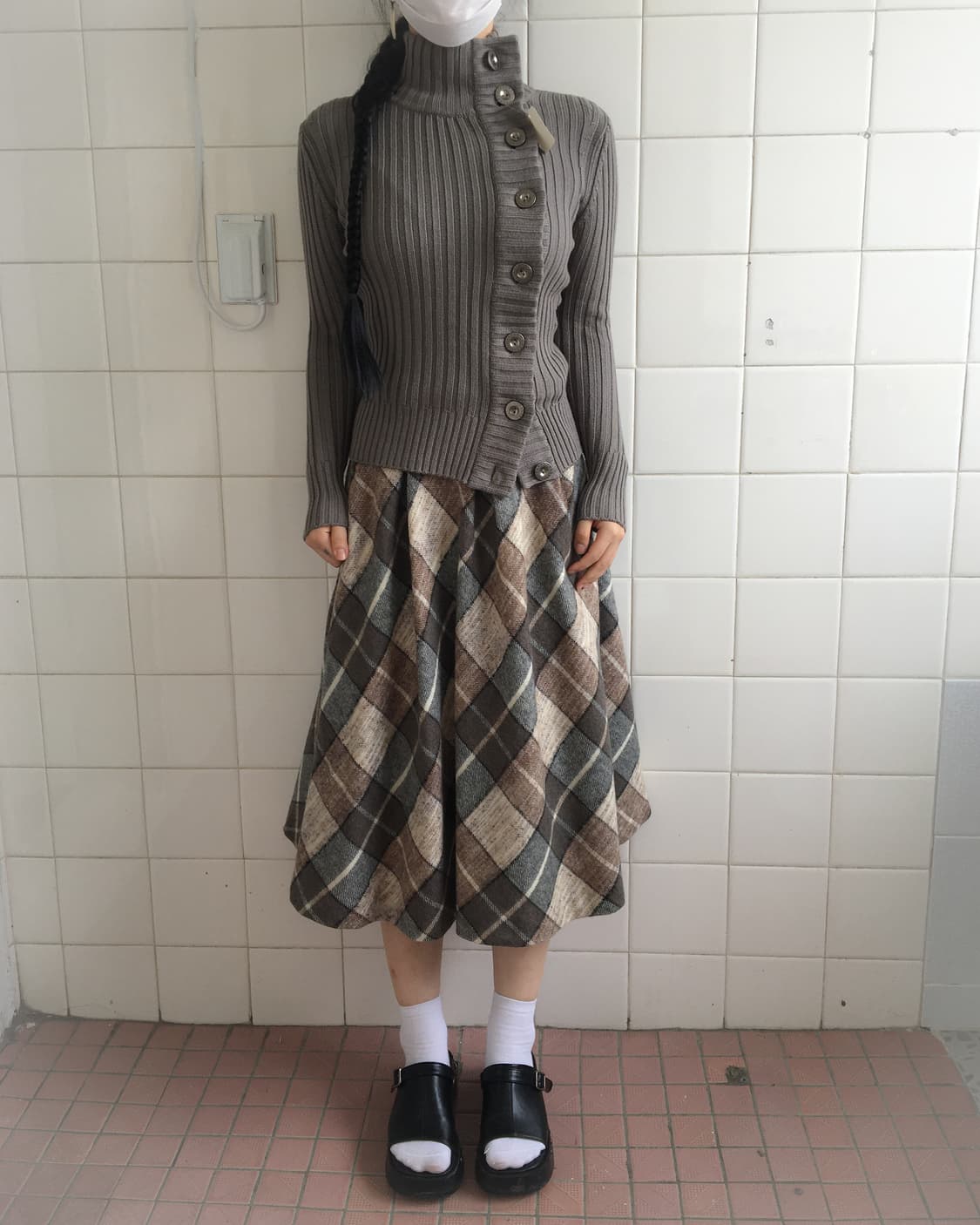 Belted check pattern woolen skirt 상품이미지5
