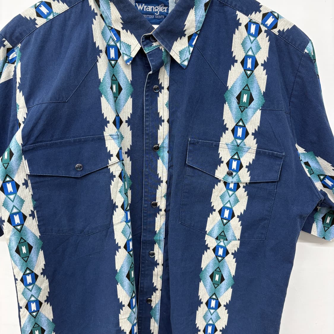 랭글러 웨스턴 남방 네이비 패턴 반팔셔츠 남성M 상품이미지2