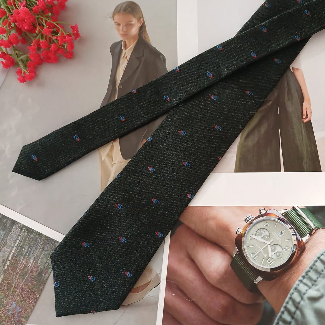 커스텀멜로우 실크 다크그린 텍스처 넥타이 7.8cm A+등급 A19066 상품이미지2