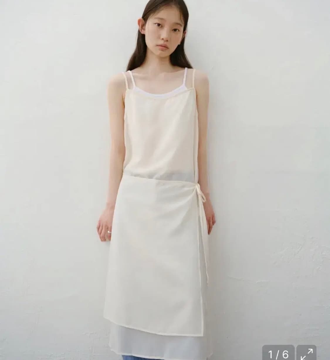 유라고 Layered sleeveless wrap dress cream 상품이미지2