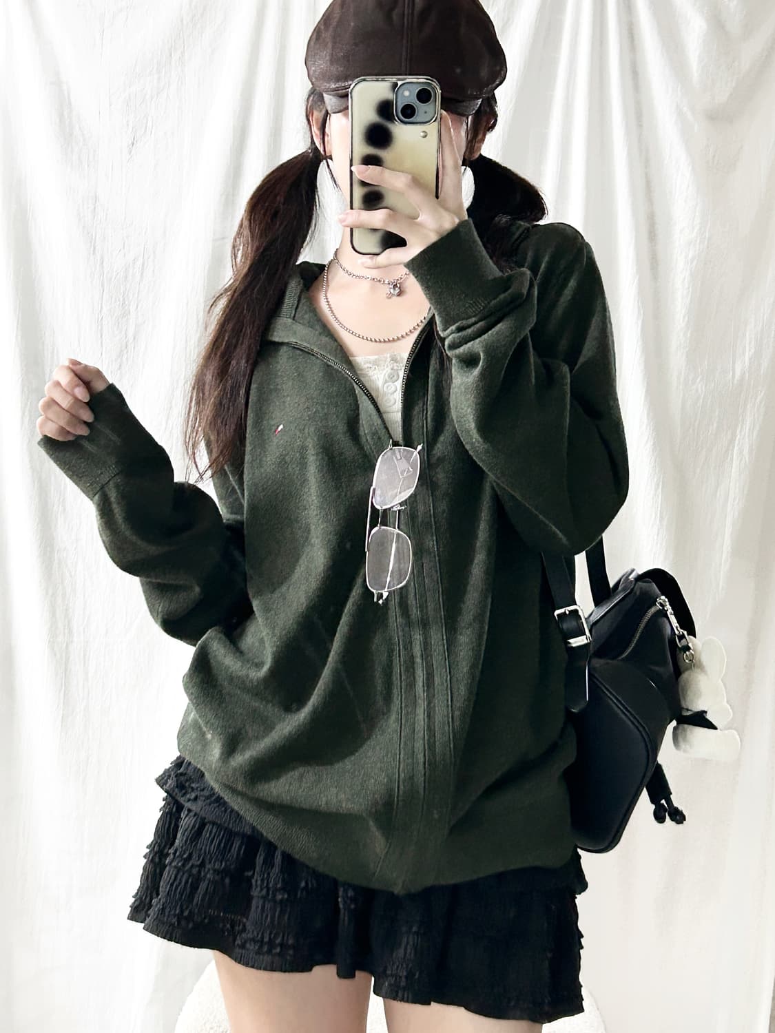 타미힐피거 스몰로고 캐시혼방 카키 니트집업 상품이미지2