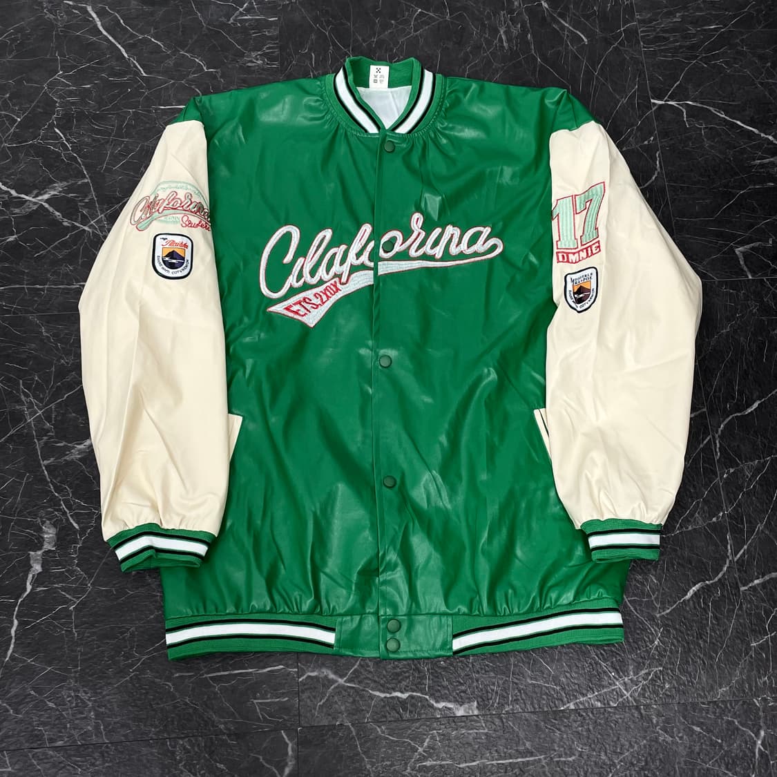 XL 빈티지 패치워크 배색 레더 바시티 자켓 상품이미지4