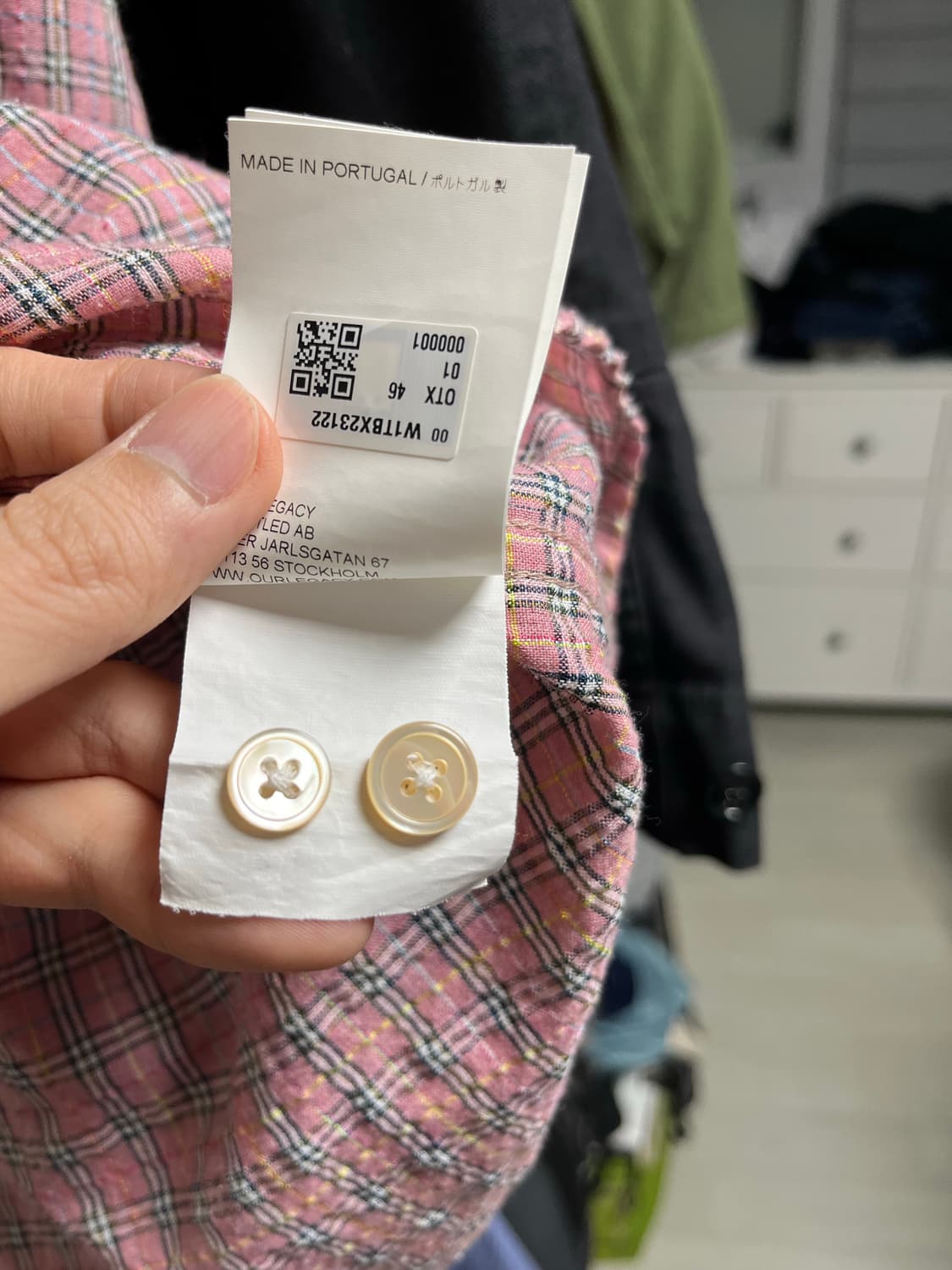 아워레가시 보로우드 BD 셔츠 핑크 킴블 체크 46사이즈 상품이미지7