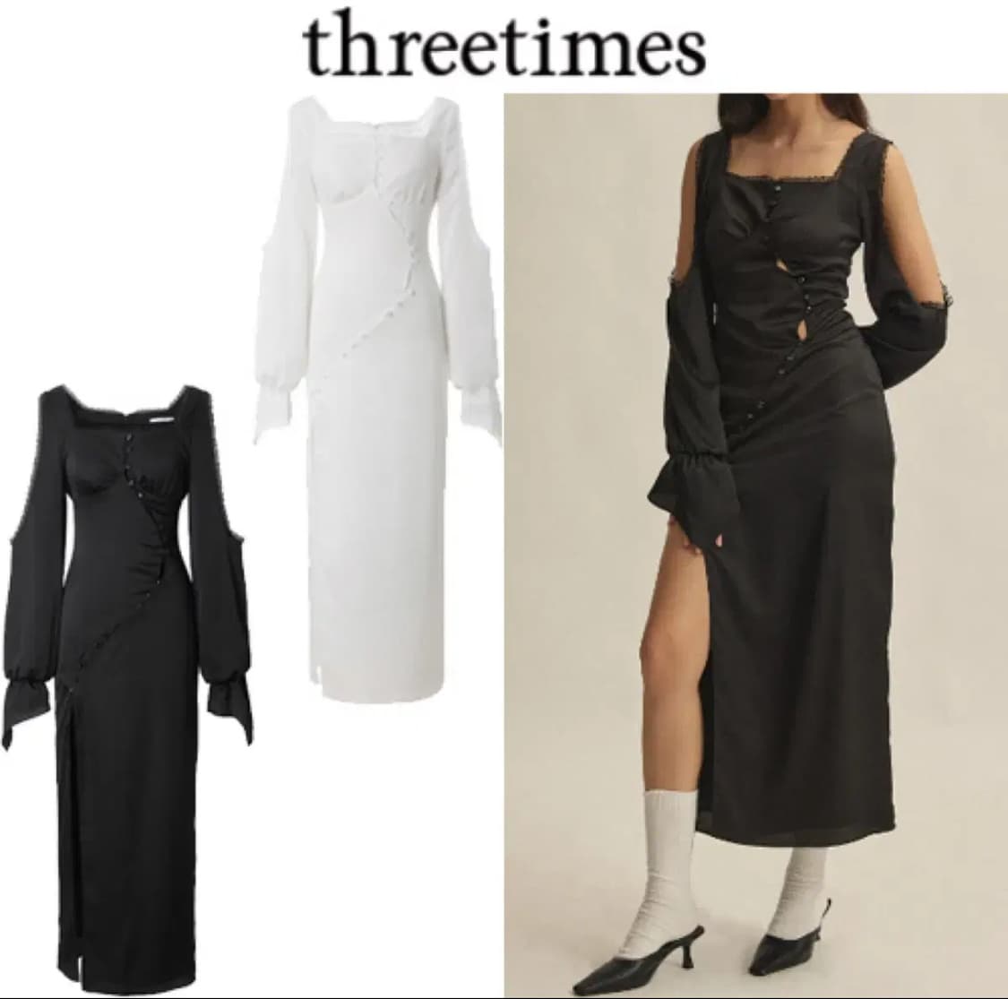 쓰리타임즈 쓰탐 안젤라 드레스 롱 원피스 블랙 상품이미지2