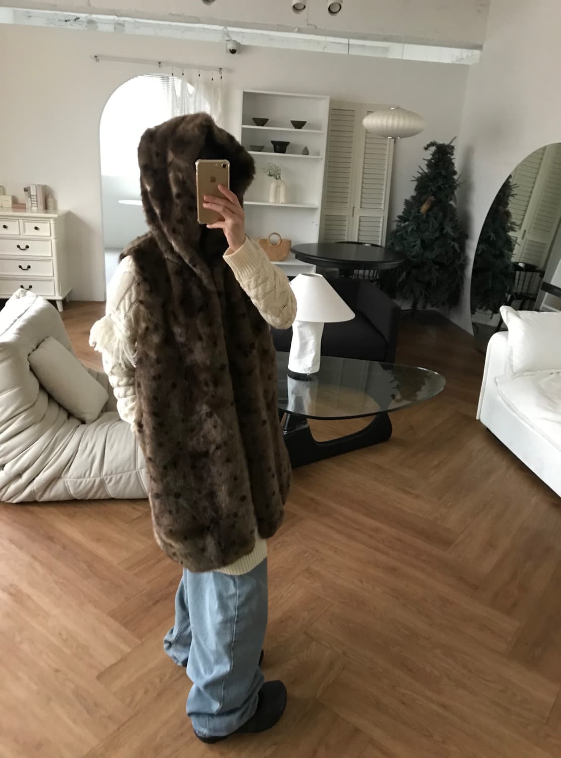 vintage pattern fur hood vest 상품이미지2