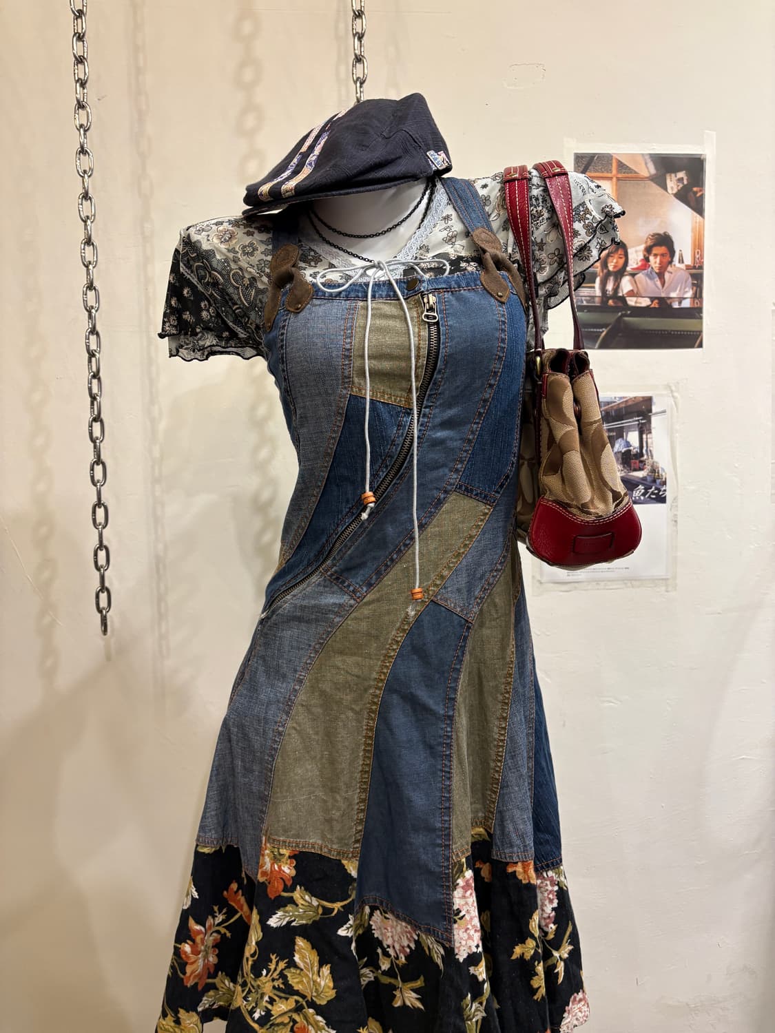플라워 스웨이드 패치워크 데님 원피스 모리 오리엔탈 상품이미지7