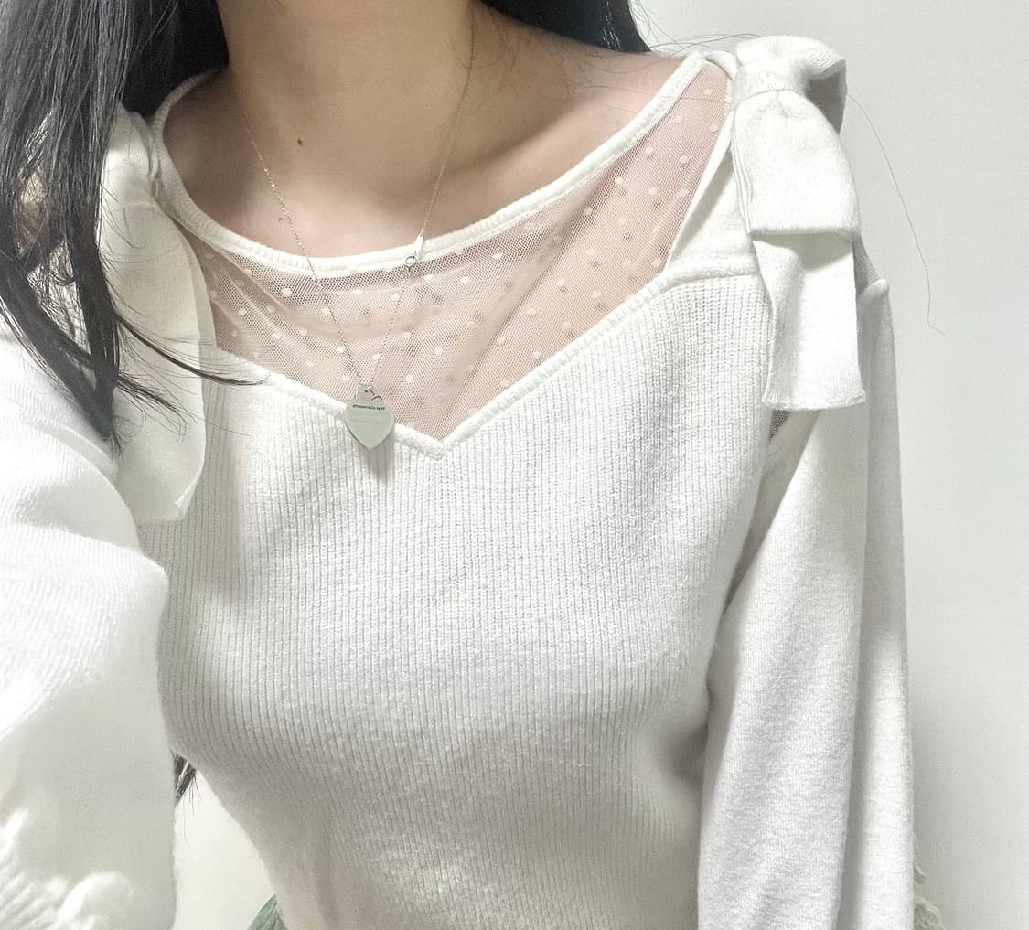 일브 빈티지 시스루 화이트 달천깔 히메갸루 리본 니트 로걀탑 리즈리사 상품이미지2