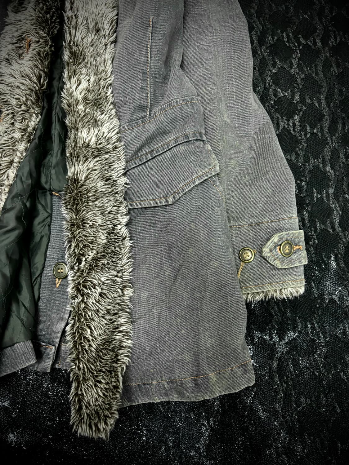 “Vintage” V-Kei Fur Trimming Grey Neckbu 상품이미지4
