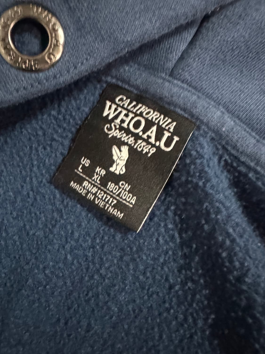 후아유 시그니처 스펠로고 빈티지 블루 기모 후드집업 상품이미지3