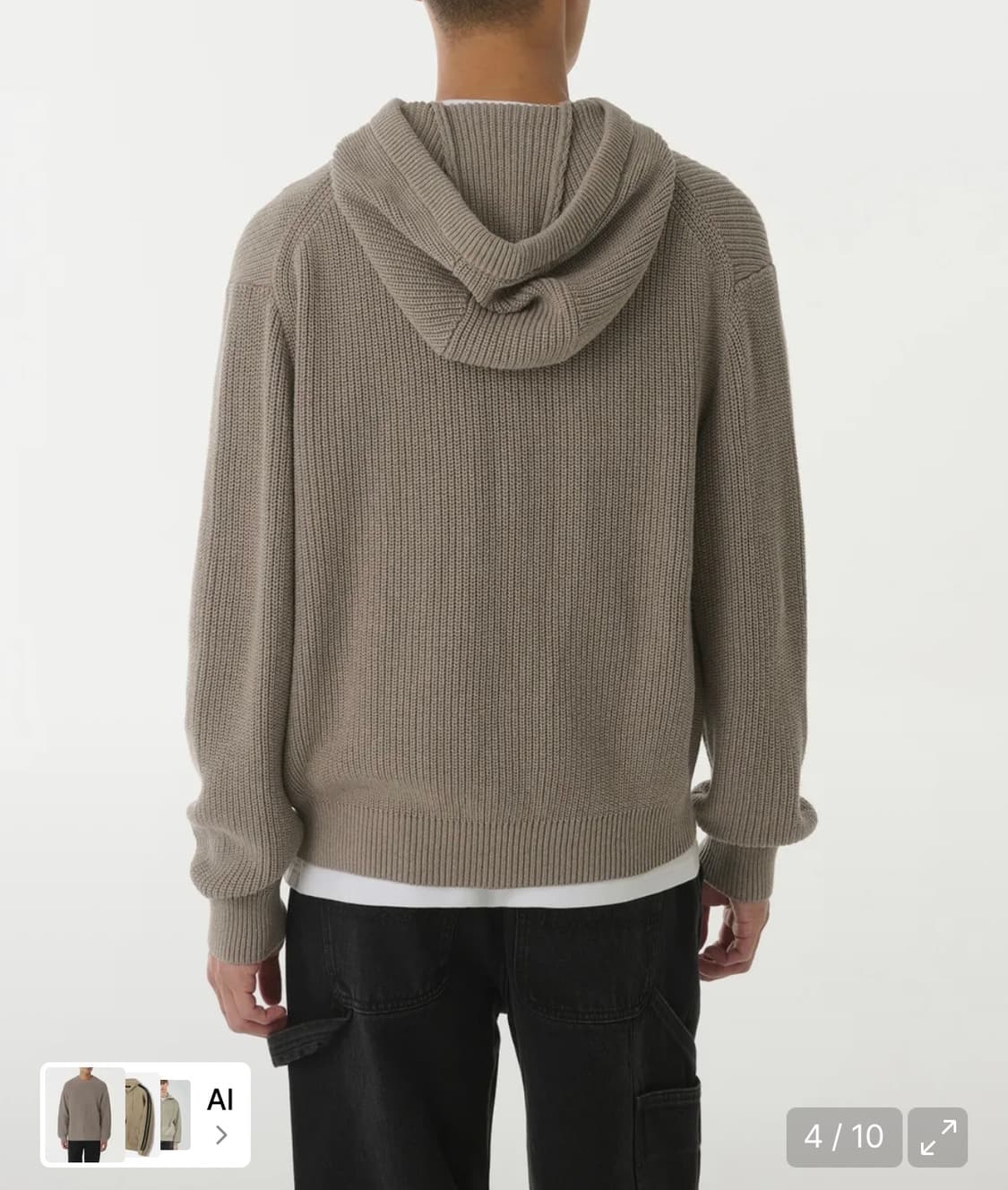무탠다드 리브드 니트 후디드 집업 헤더 베이지 상품이미지3