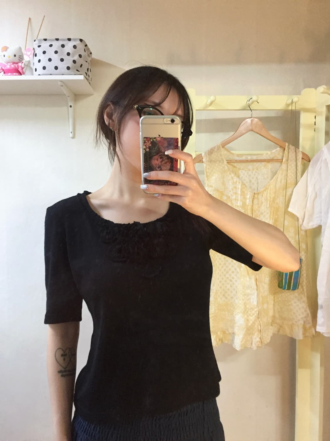 courreges 블랙 코사지 반팔&가디건 set 상품이미지3