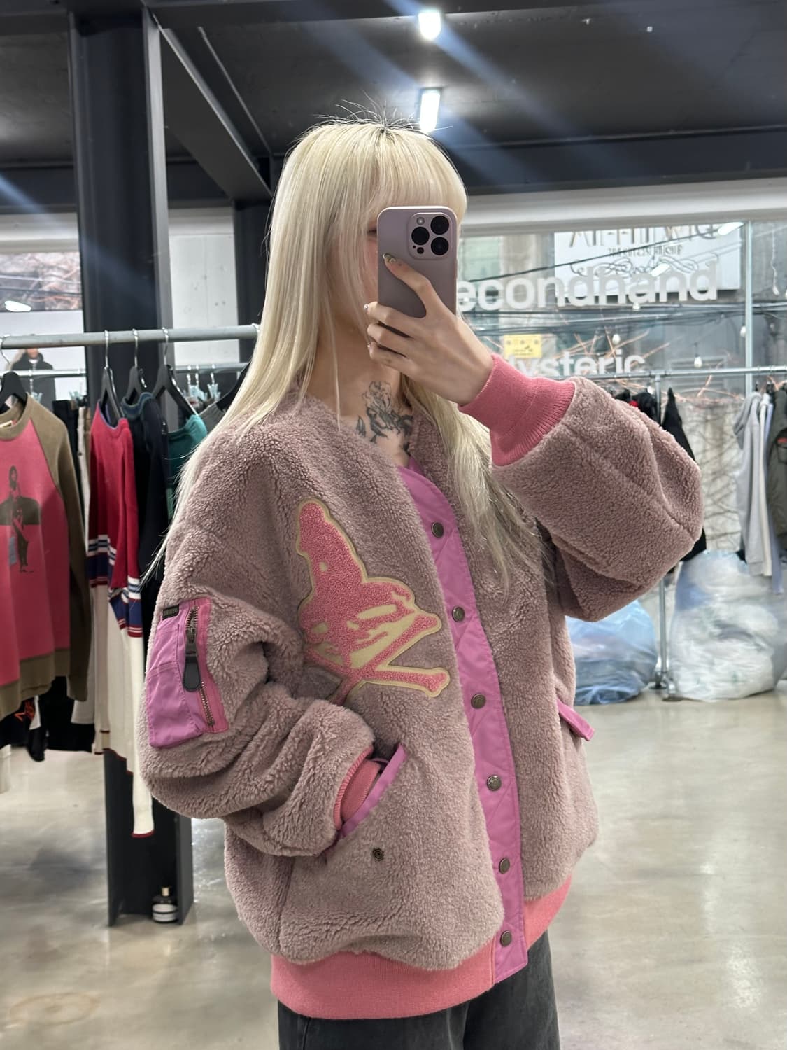 히스테릭 글래머 스컬 패치 퍼 블루종 자켓 상품이미지1