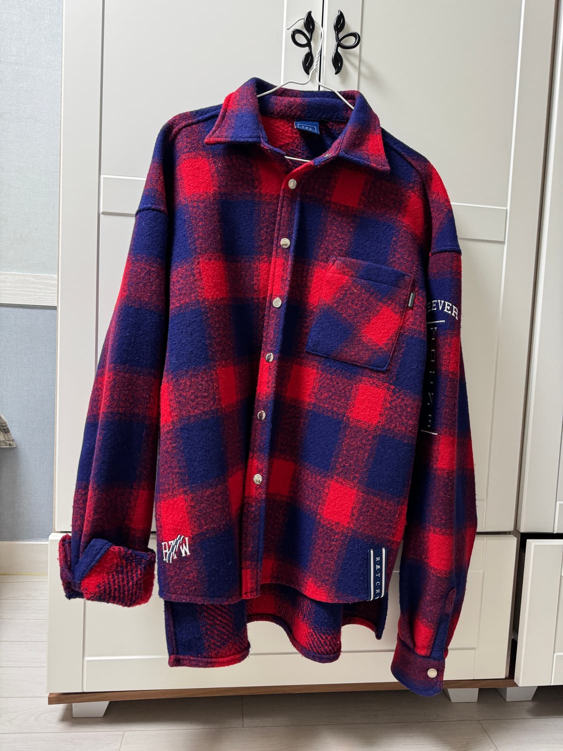 로맨틱크라운 체크 셔츠 자켓 레드 상품이미지1