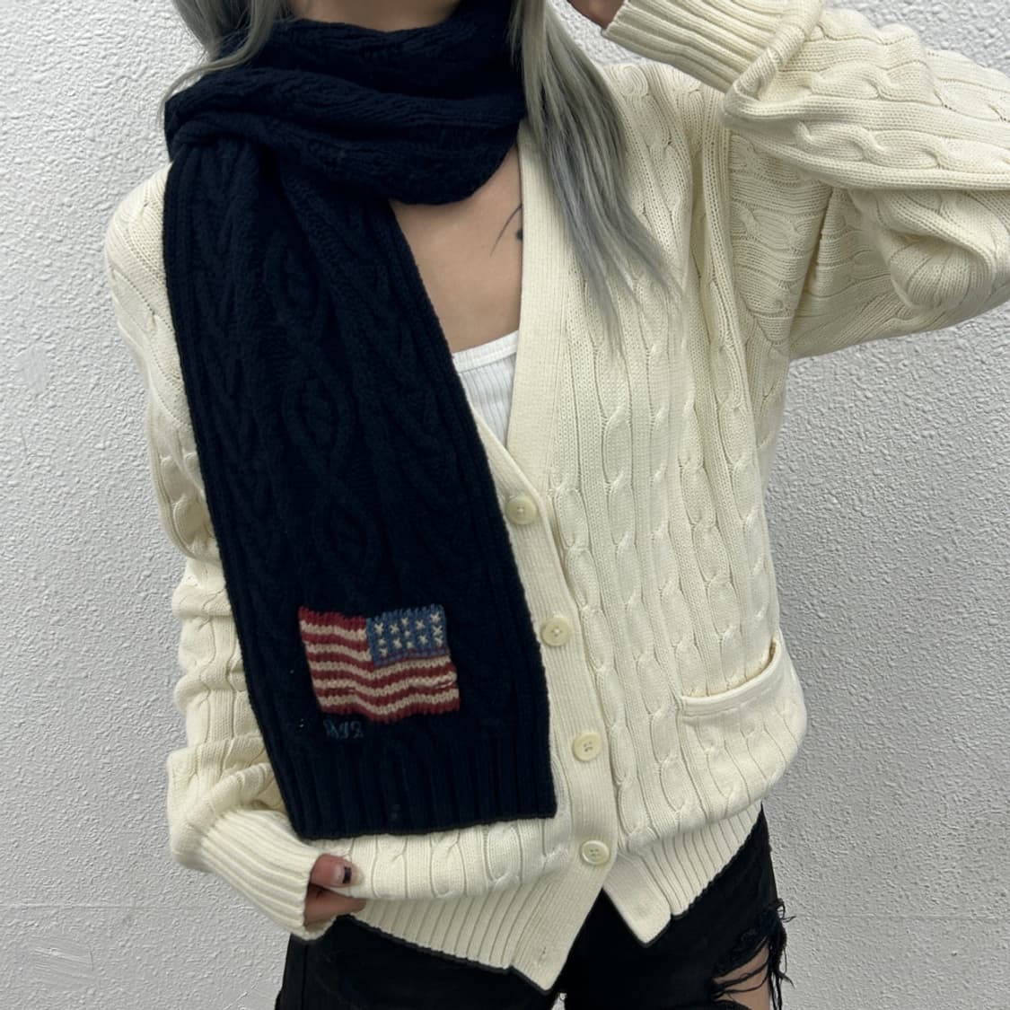 폴로 랄프로렌 성조기 네이비 니트 머플러 상품이미지2