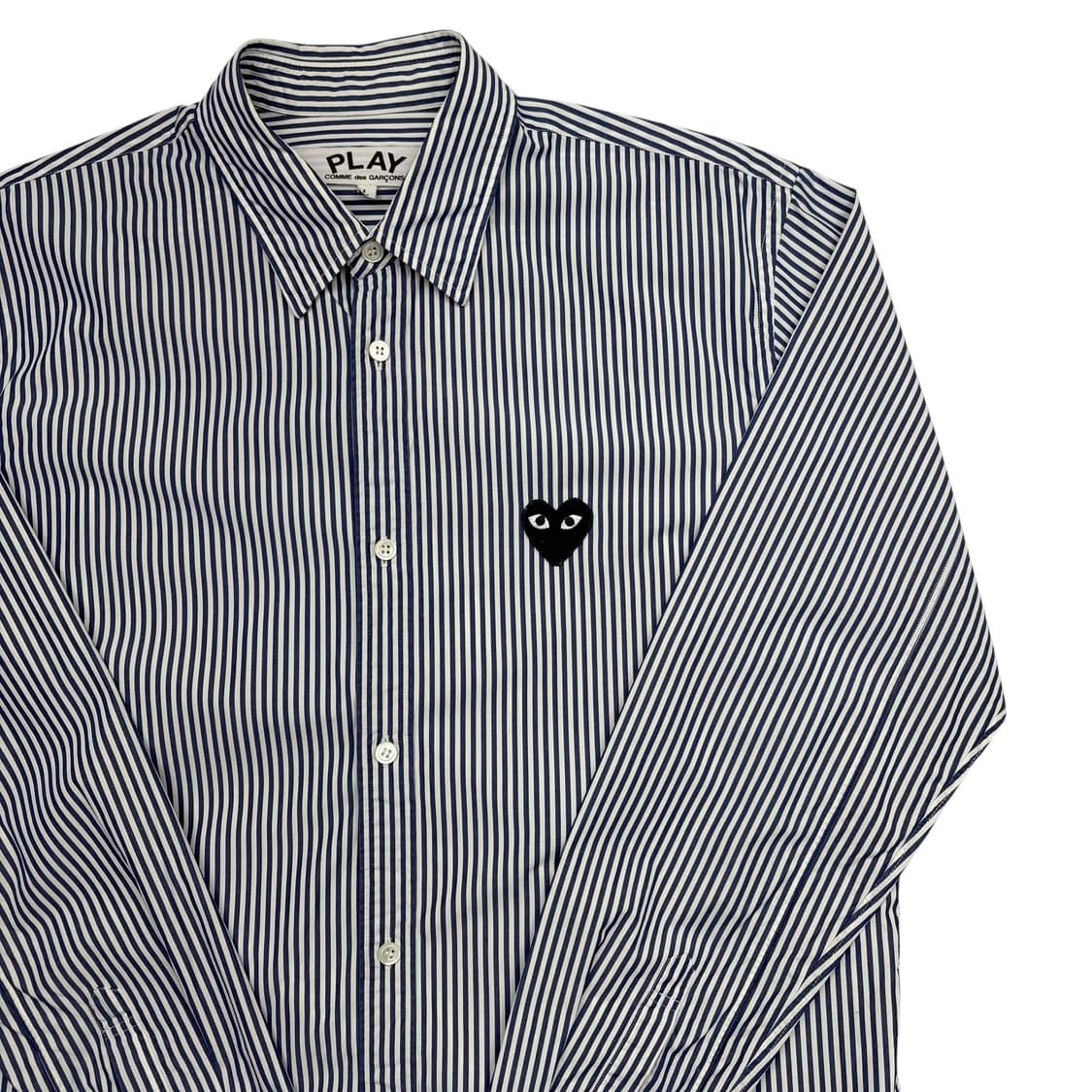 꼼데가르송 블랙 하트 와펜 블루 스트라이프 셔츠 L 상품이미지2
