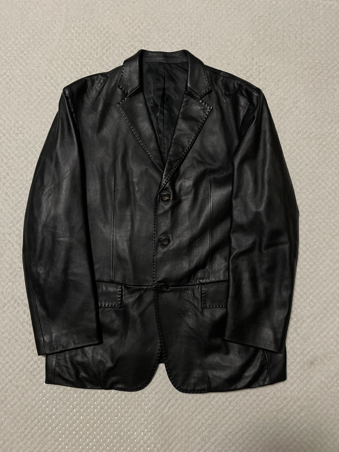 광희시장 웨스턴 무드 3버튼 램스킨 양가죽 스티치 레더 자켓 상품이미지1