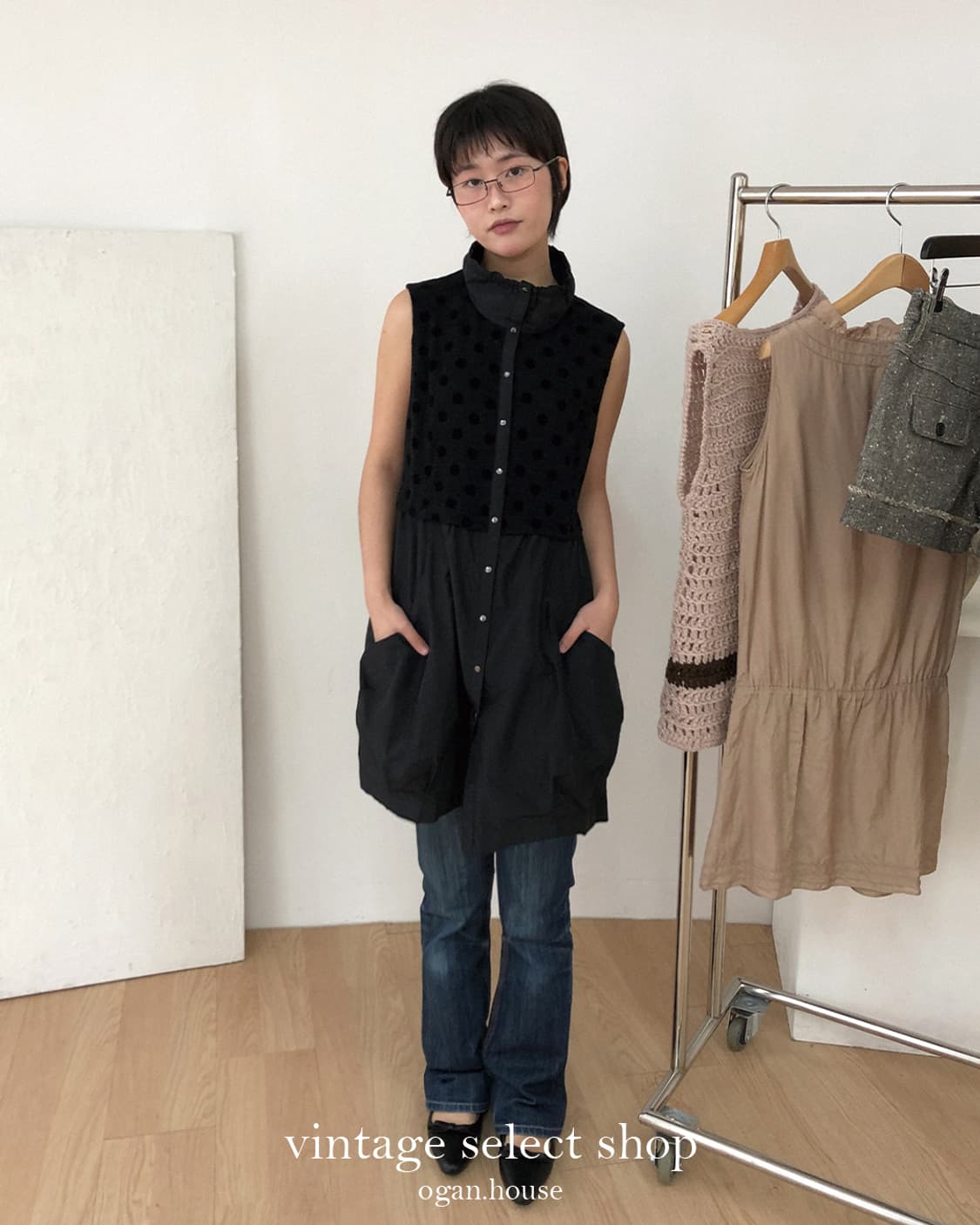 vintage dot frill layered top 상품이미지1