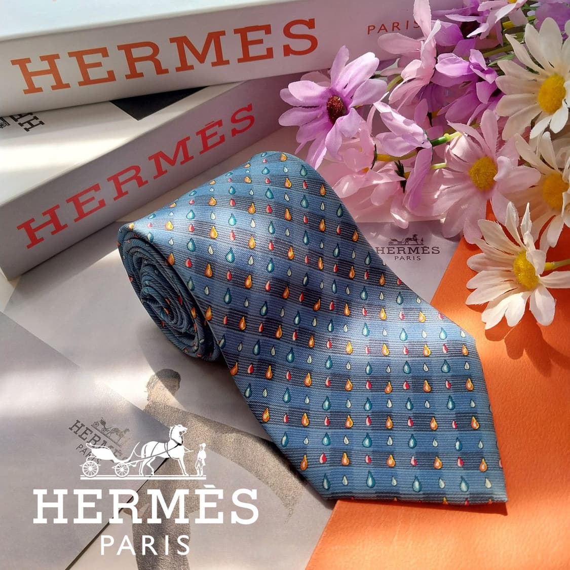 HERMES 에르메스 실크 블루 패턴 넥타이 9.4cm A등급 K2643 상품이미지1