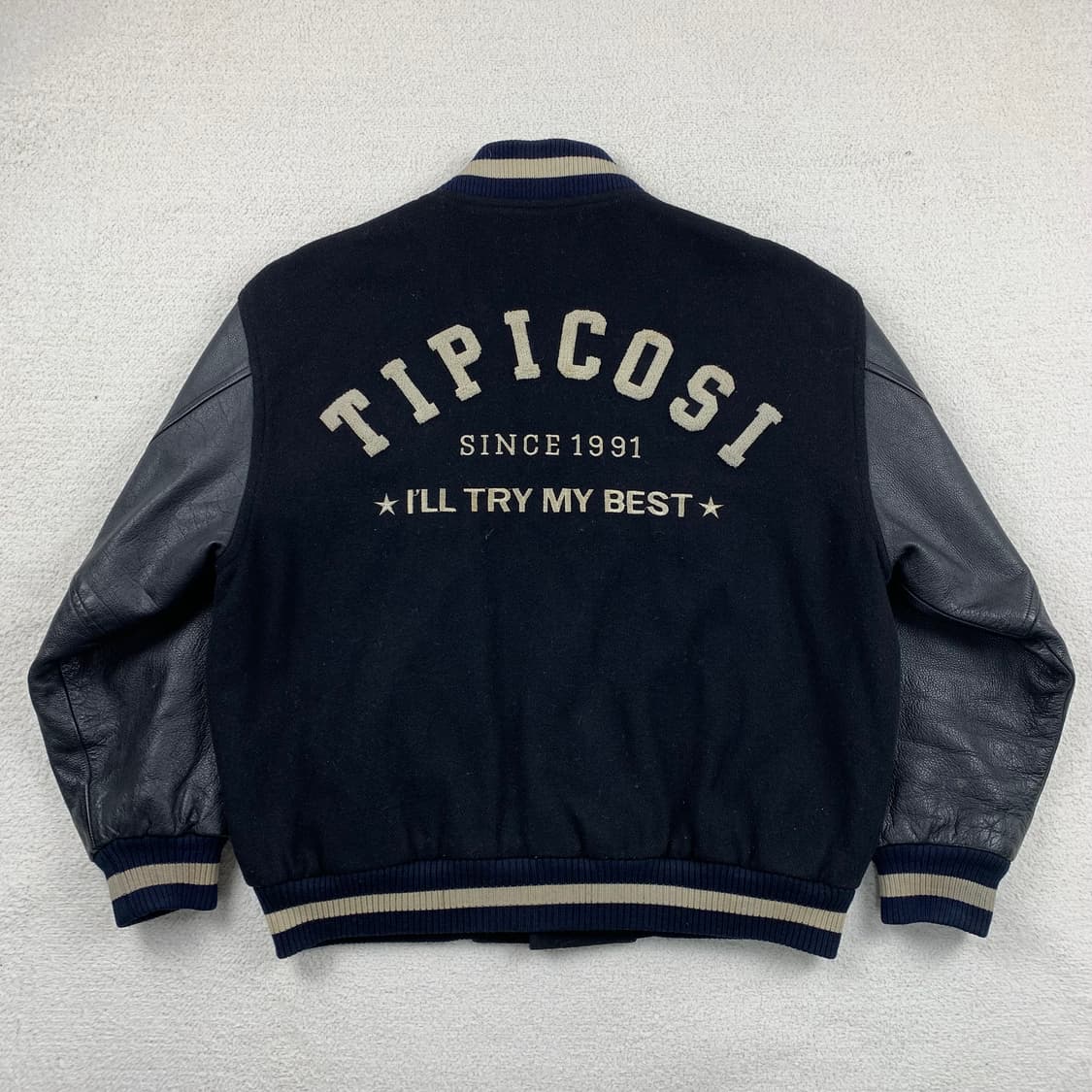 90‘s 티피코시 자수로고 레더암 울 바시티 자켓 상품이미지2