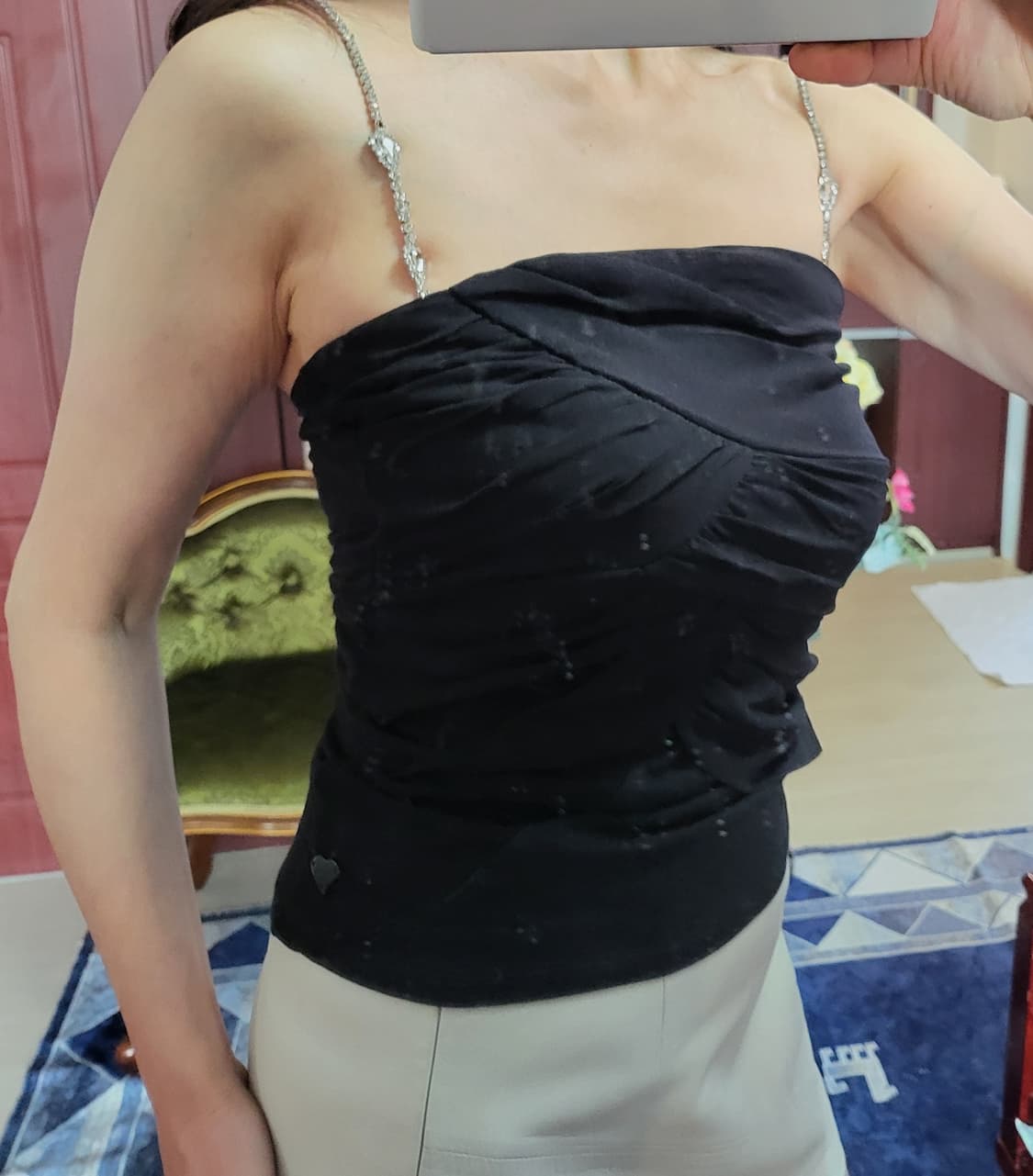 프랑스 수입 모르간 쉬폰 모달 탑 블랙 상품이미지2