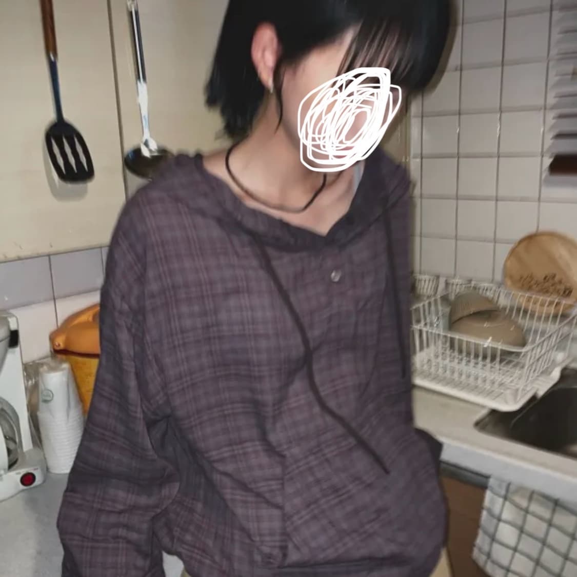 새상품) 체크 후드 (포켓 빈티지 스트링 버튼 셔츠 에이블리 보세) 상품이미지2