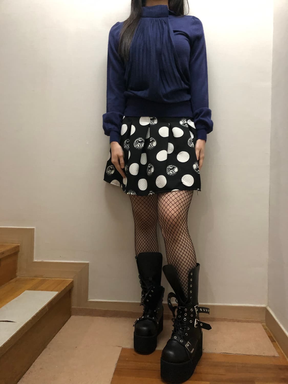 빈티지 블랙 도트 플리츠 스커트 상품이미지5