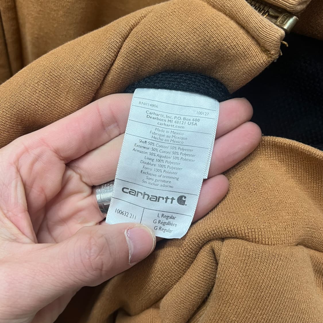 칼하트 써멀 레인디펜더 카멜 헤비 후드 집업 L 상품이미지4