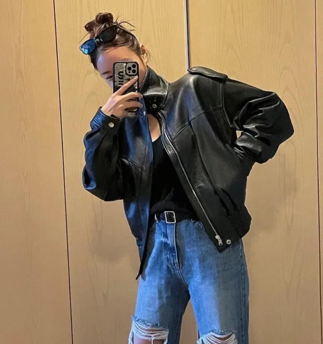 강자매 램스킨 가죽 레더 자켓 m 상품이미지2