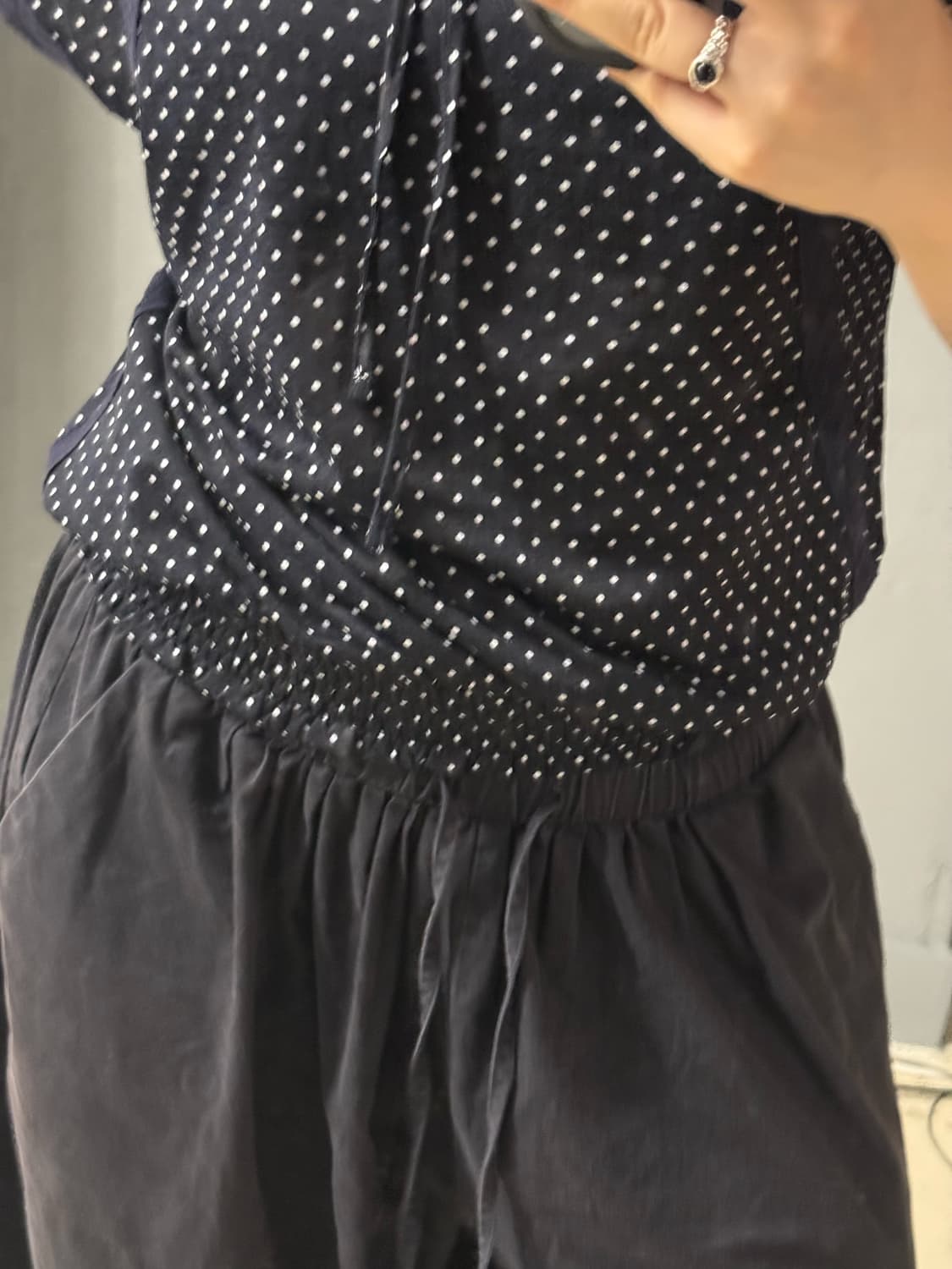 dot pattern lace detail ribbon top 상품이미지4