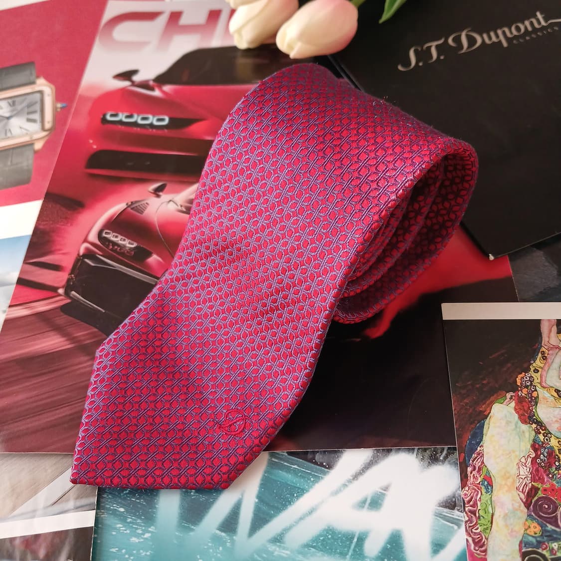 에스 티 듀퐁 실크 레드 기하 패턴 넥타이 8cm A+등급 A19089
 상품이미지2