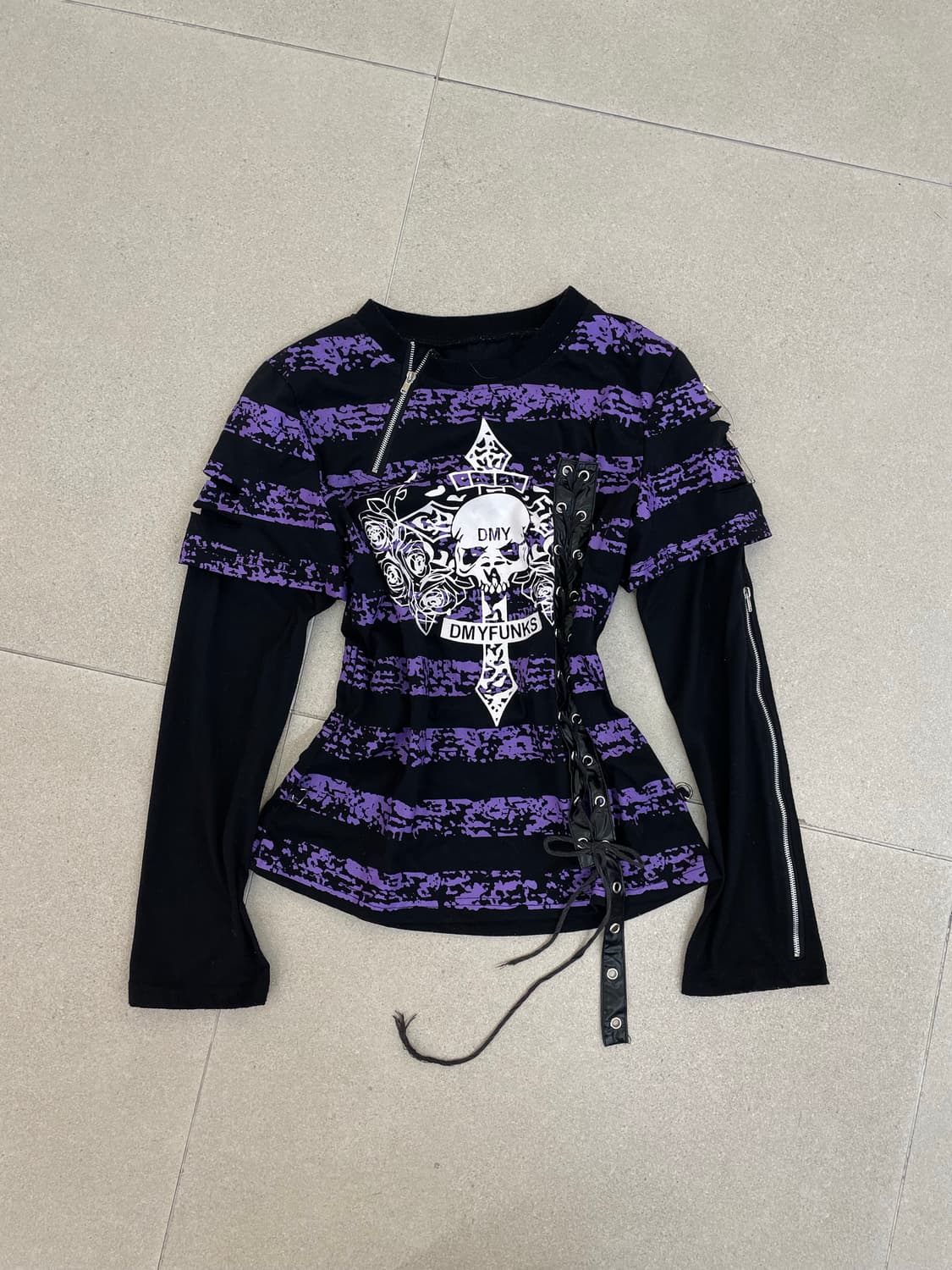 퍼플 스트라이프 펑크 롱슬리브 상품이미지1