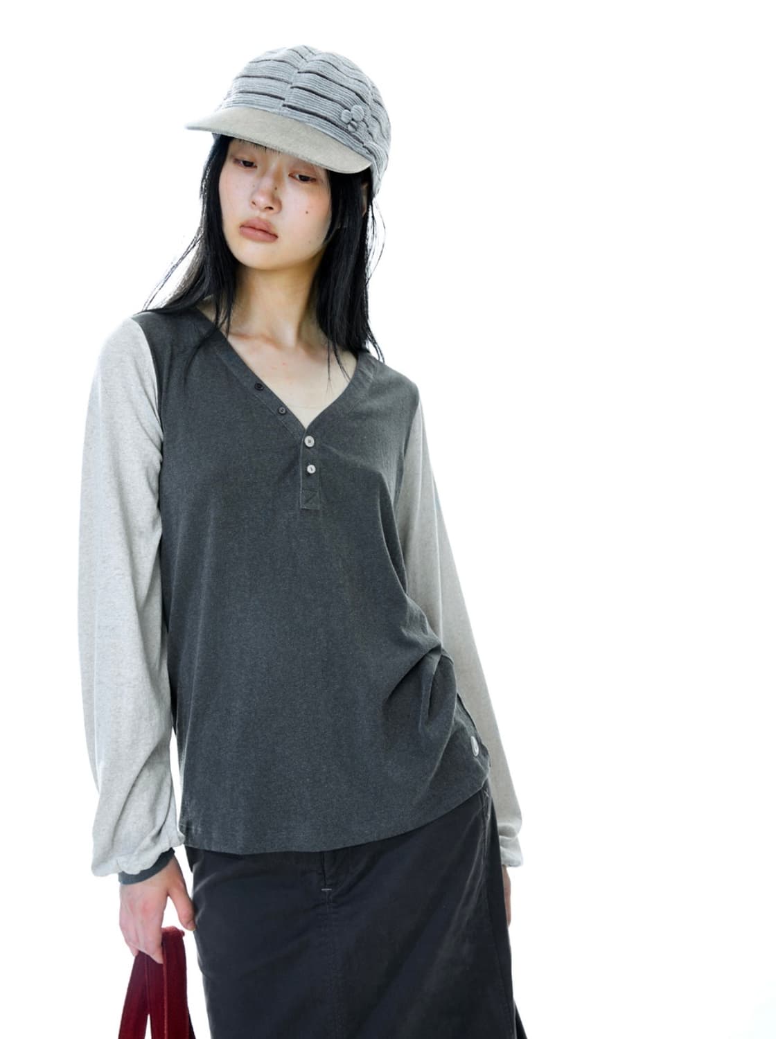 코이세이오 스너그 버튼 롱슬리브 차콜  상품이미지2